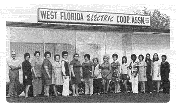 Among WFECs office staff in 1973, Mae Shouppe, fourth from right, is the only member of the group still working at WFEC today.