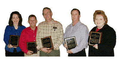 Shown, from left, are WFEC Outstanding Service Award recipients Becky Hinson, Hulon Taylor, David Register and Keith Lanier and Employee of the Year Penny Hagan.